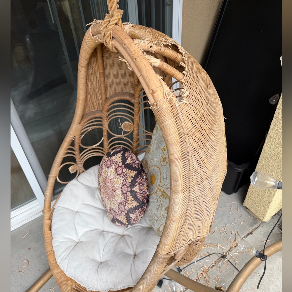 Anthropologie Peacock Wicker Hanging Chair with Cushions